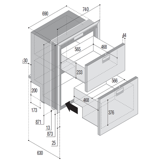 Vitrifrigo DW210RFX OCX2 78/104 Litre Stainless Double Drawer Fridge - 050260-053113 Vitrifrigo