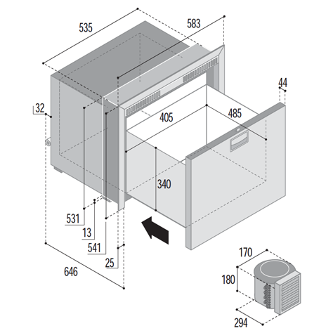 Vitrifrigo DW100RFX 95 Litre Stainless Single Drawer Fridge Only- 12/24 - 044003 051577 Vitrifrigo